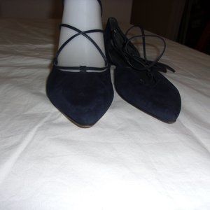 STUART WEITZMAN NAVY BLUE SUEDE WOMEN'S LACE-UP BALLET FLAT SHOES 8 M